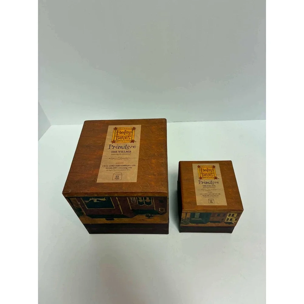 Bobs Boxes Primitive The Village Ellen Stouffer Set of 2 Storage Boxes